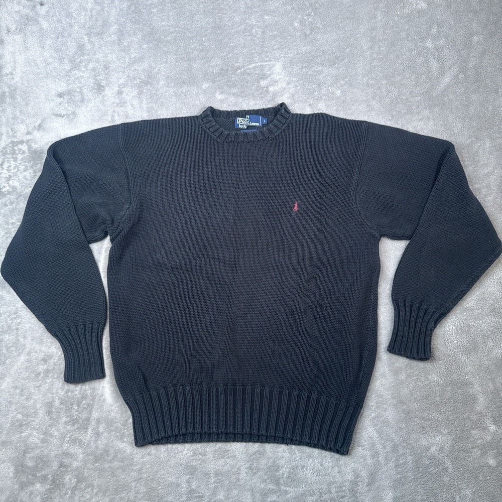 Vintage 90s Polo Ralph Lauren Knit Sweater 100% Cotton Knit Black Men's L
